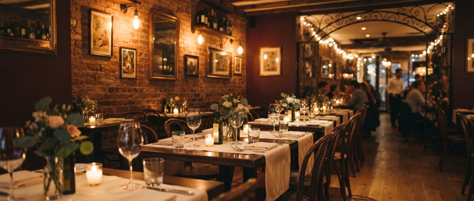 Candlelit dining room at Roma Italian Restaurant